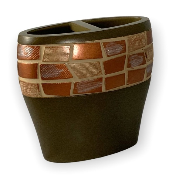 Mosaic Bathroom Set Curtain Hooks Soap Dispenser Toothbrush Holder 4 PC Set - Picture 9 of 15